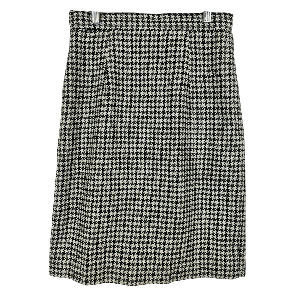 Houndstooth Petite 8 Wool Blend Midi Skirt Academia Preppy Old Money Business